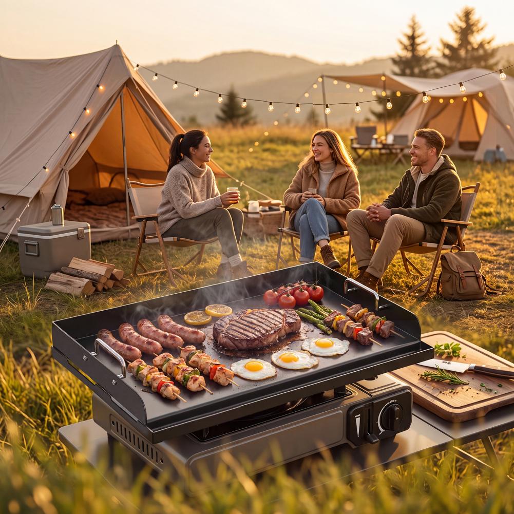 Camping Cooking Survival - Dikke, voorgekruidde, anti-aanbak gietijzeren bakplaat 25