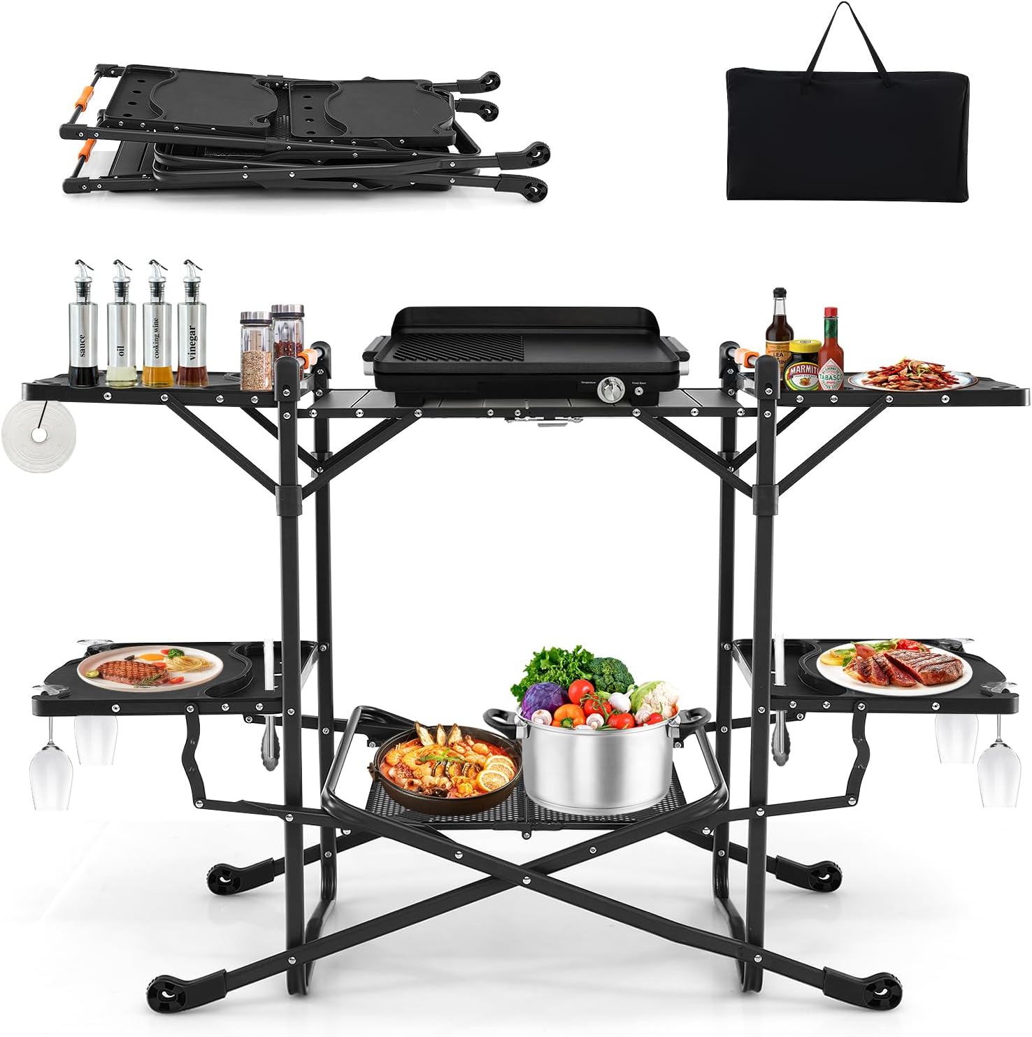 Camping Cooking Table With Storage - Draagbare opvouwbare kooktafel voor buiten met