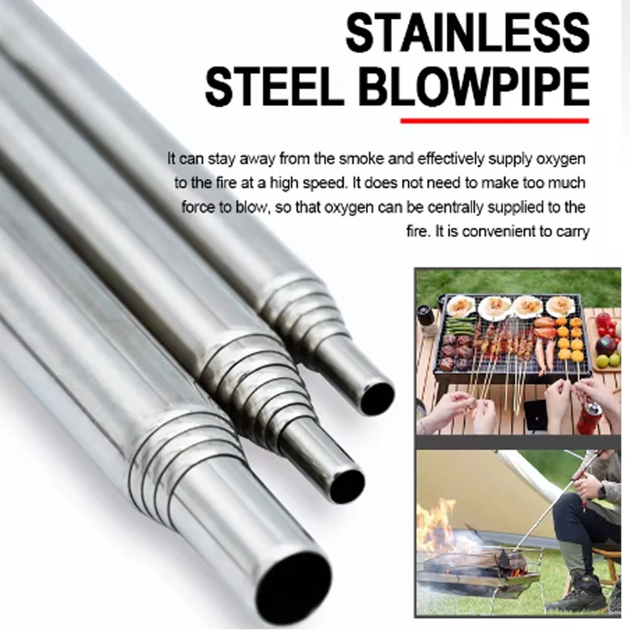 Camping Cooking Candle - Roestvrijstalen blaaspijp, opvouwbare blaasbalg, opvouwbare luchtblaasstok,