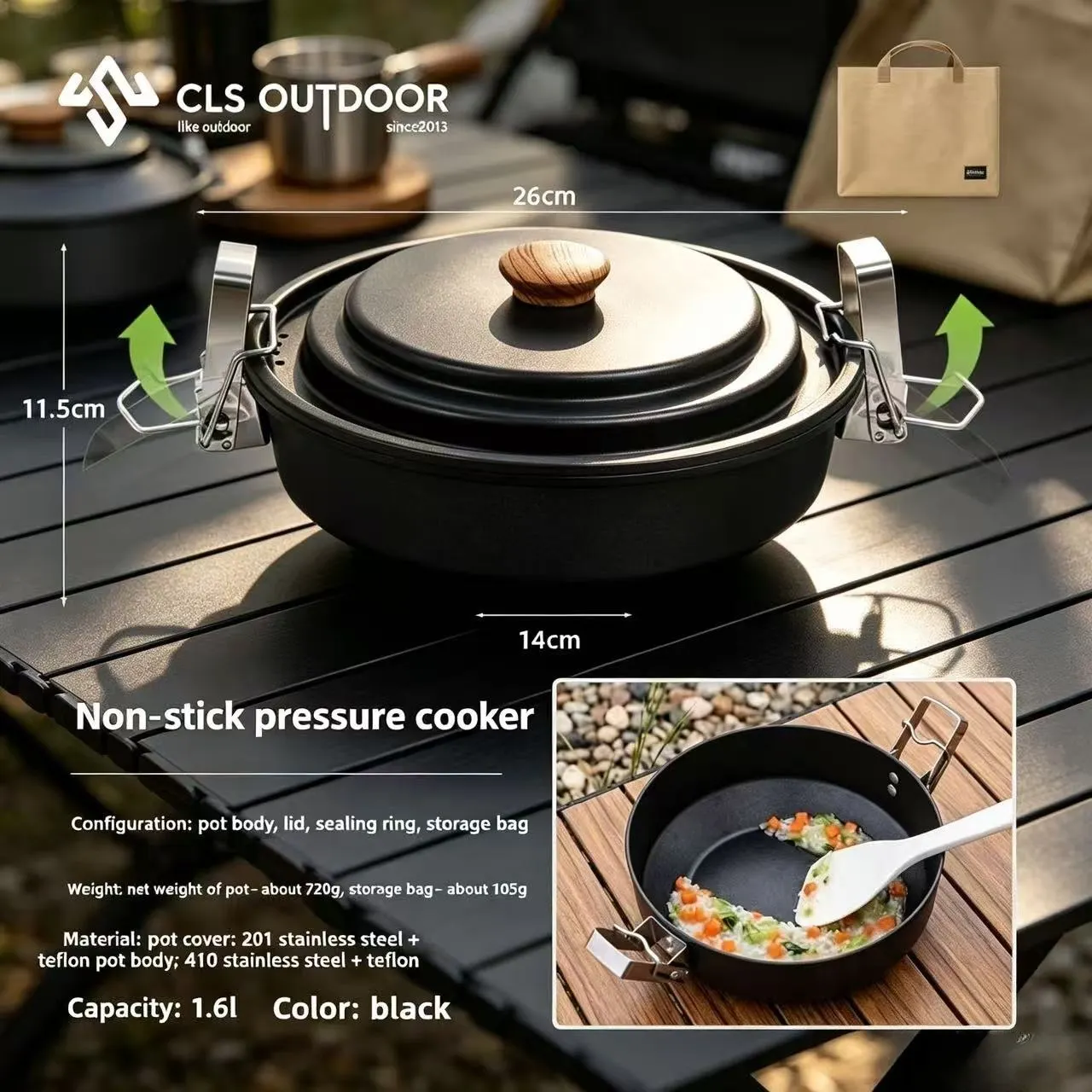 Camping Cooking Candle - 1,6 liter microdrukpan met antiaanbaklaag, hangende