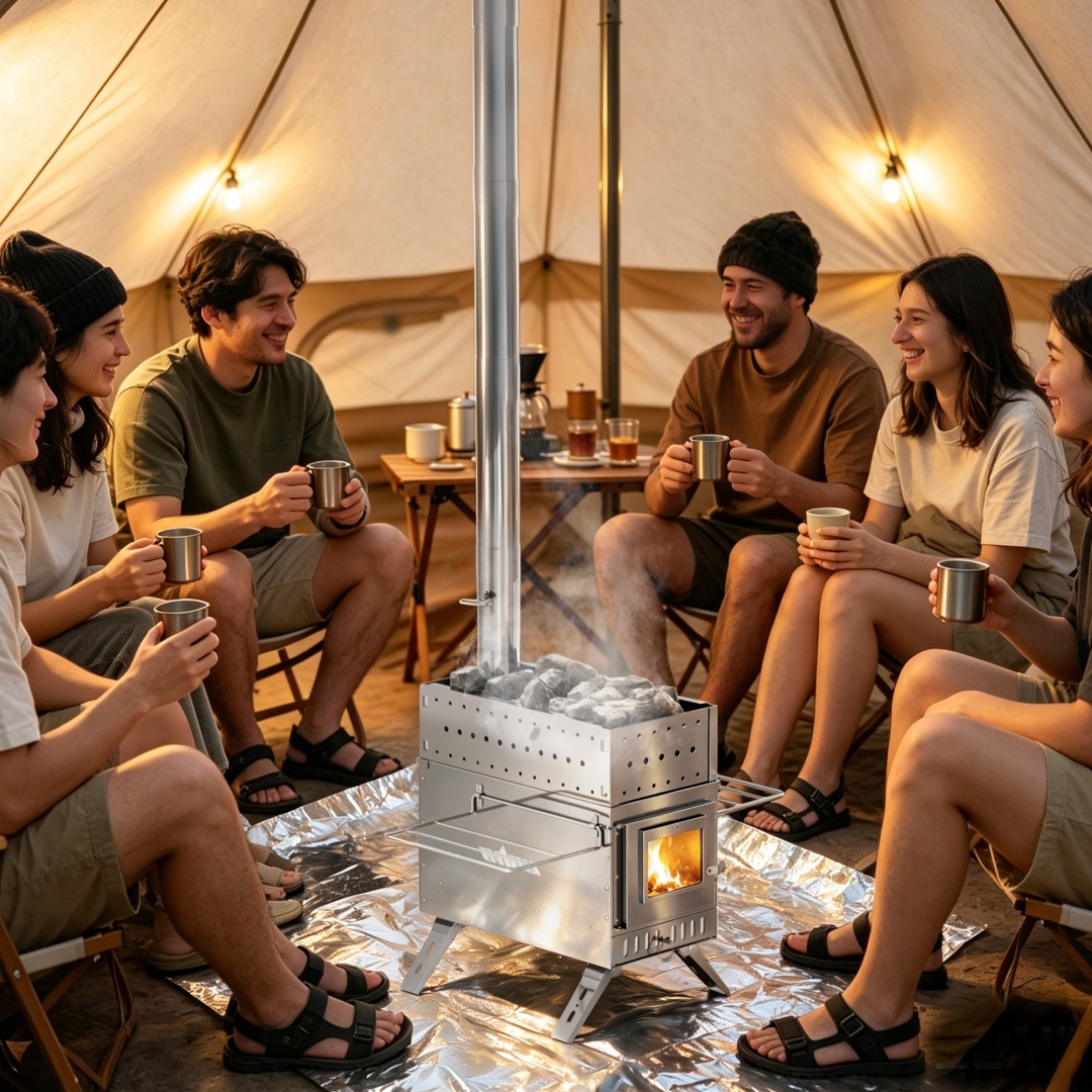 Camping Cooking Tent - Draagbare houtgestookte saunaoven, roestvrijstalen tentverwarmer voor