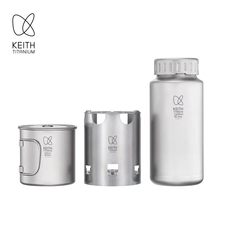 Camping Cooking Mug - KEITH Pure Titanium Nesting Campingset 1200ml