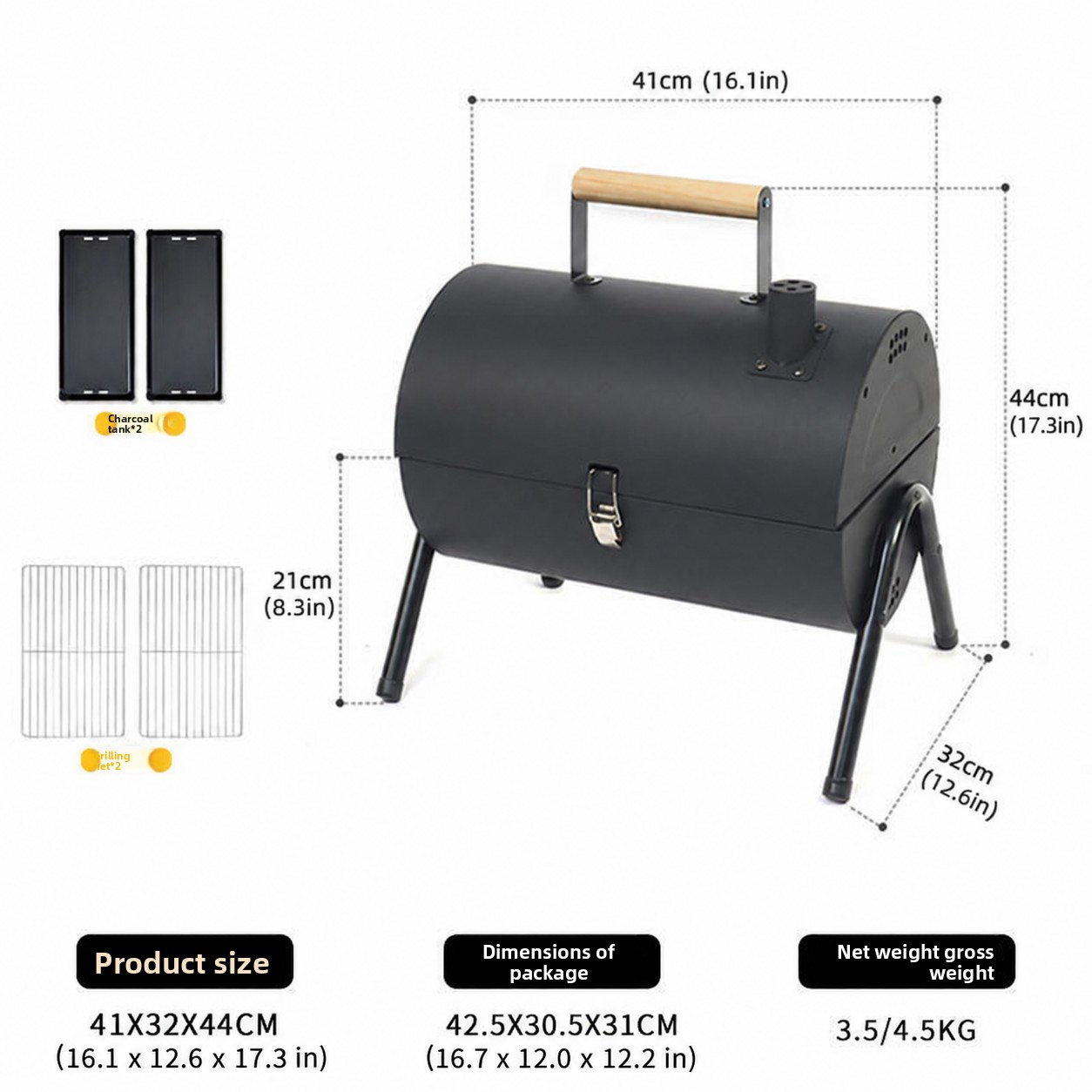 Camp Grill Portable Folding - Dubbelzijdige draagbare buitengrill, campinggrill, opvouwbare kleine