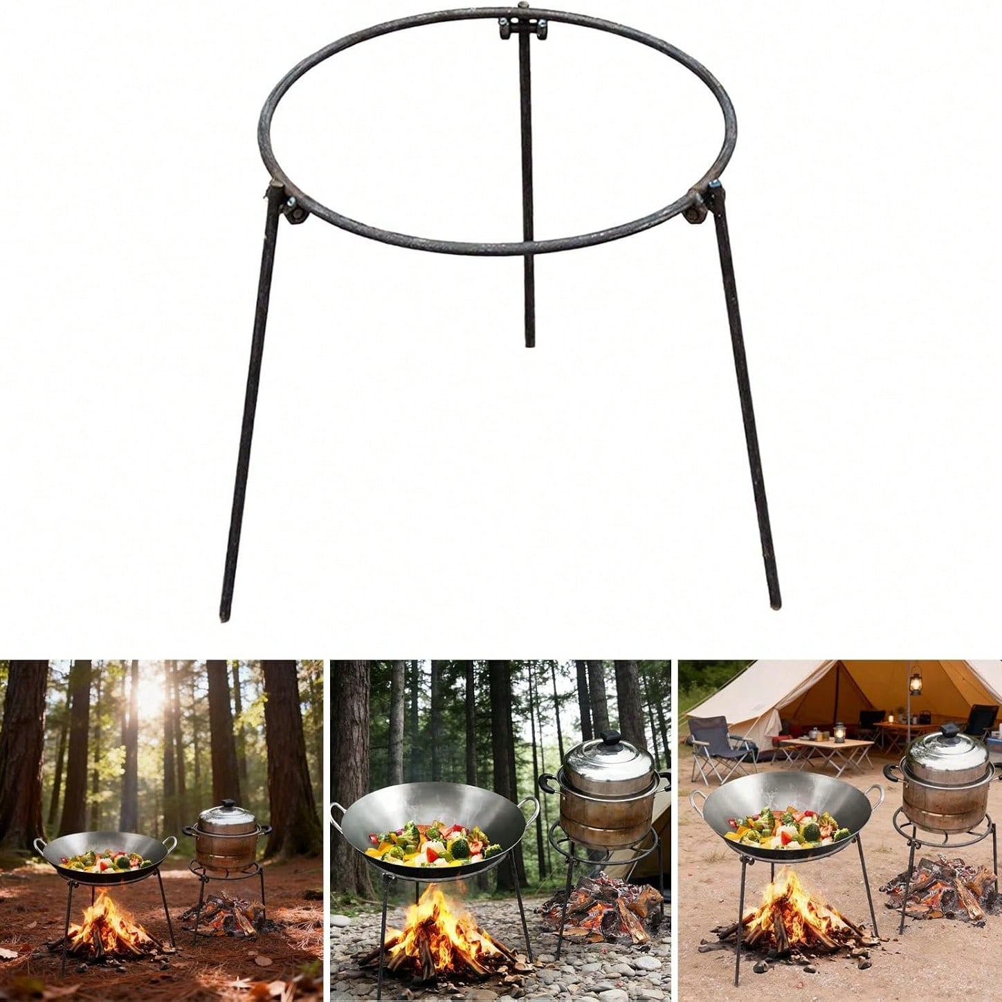 Camping Cooking Survival - Draagbaar driepootstel voor kampeertochten, met verstelbare