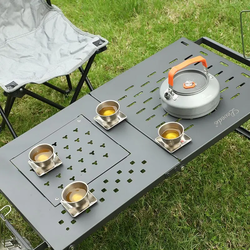 Camping Cooking Table With Storage - Camping Draagbare Opvouwbare IJzeren Gaas Tafel