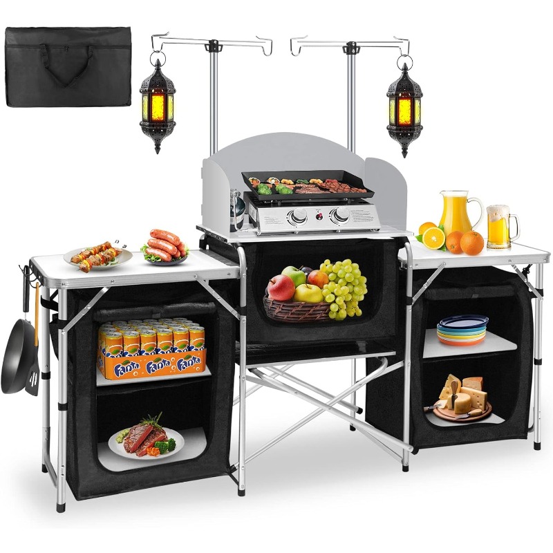 Meestverkochte mobiele buitenk - Camping Cooking Table With Storage recensie en prijs