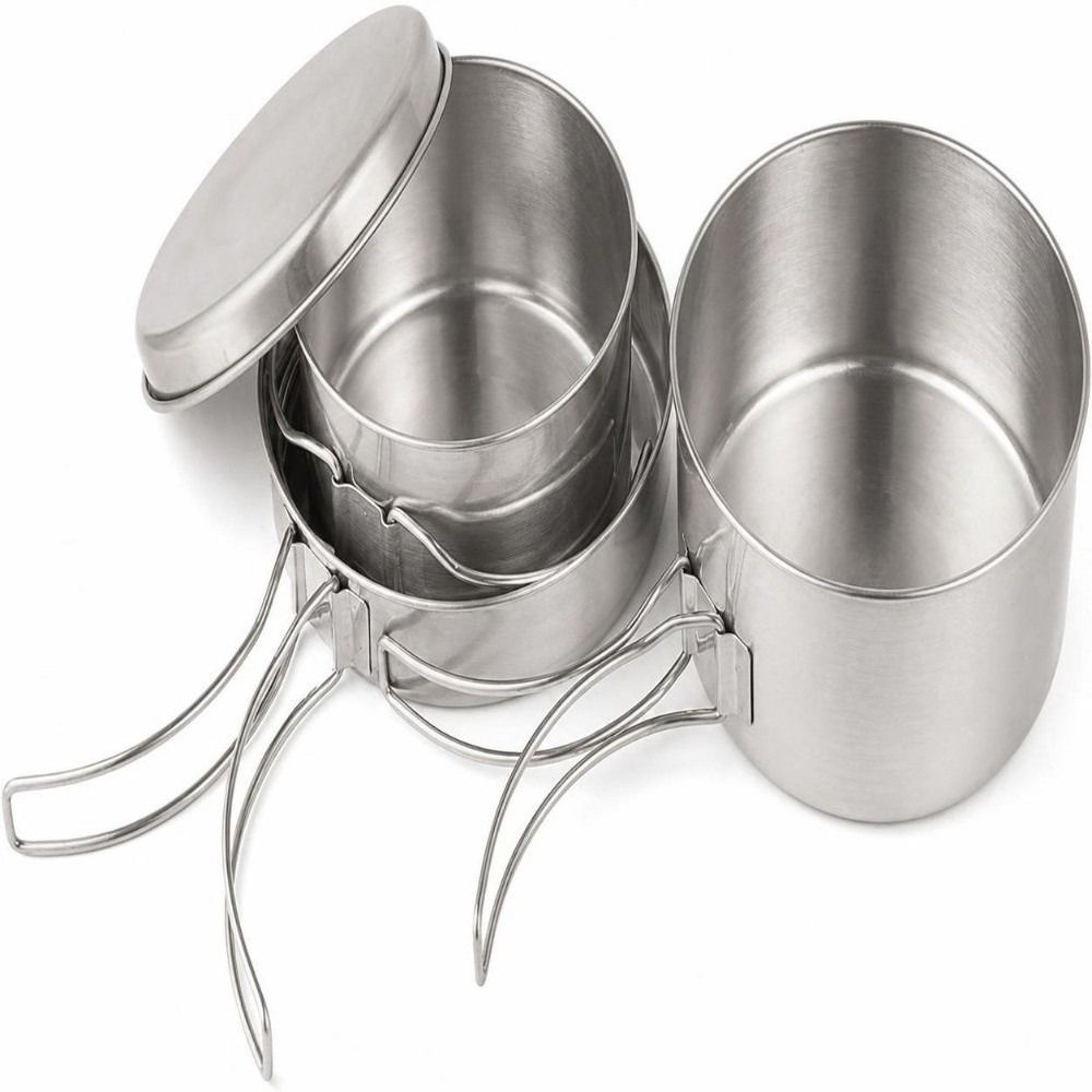 4-delige draagbare roestvrijst - Camping Cooking Pan Set recensie en prijs