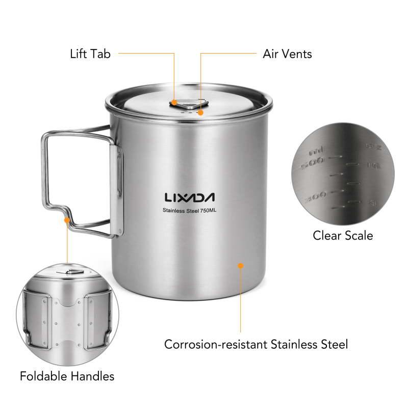 Lixada 750Ml Cup Outdoor Roest - Camping Cooking Mug recensie en prijs