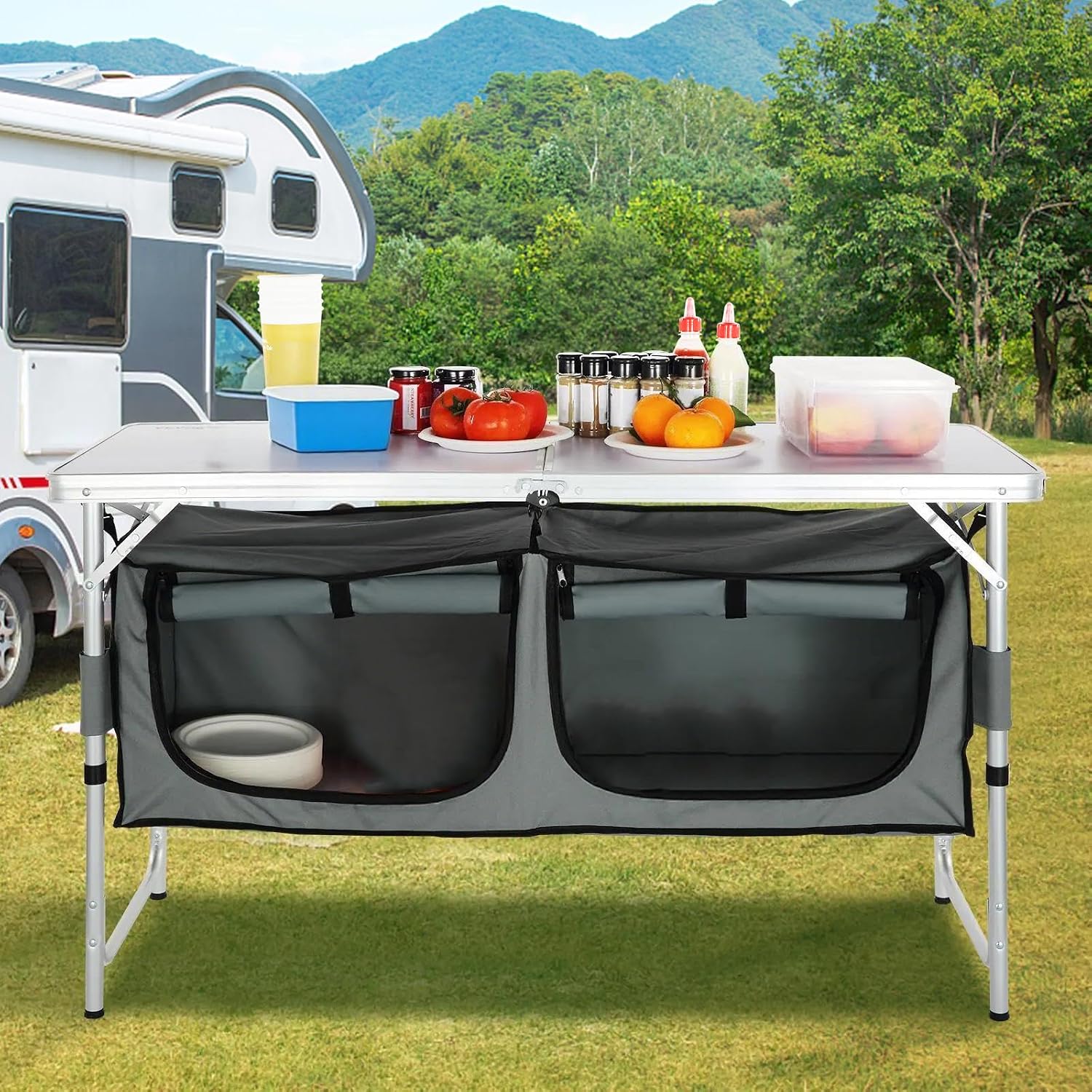 Campingkeukenstation, 3 in hoo - Camping Cooking Table With Storage recensie en prijs